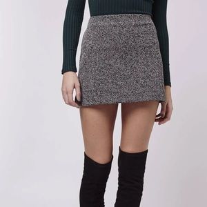 Topshop Herringbone Tweed Gray Knit Mini Skirt US 4 UK 8 Zipped
